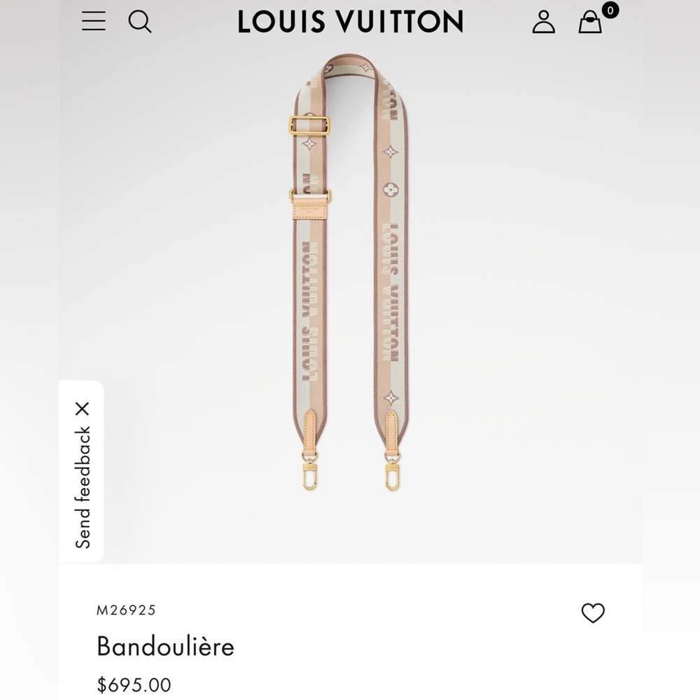 Brand New Louis Vuitton Beige Cream Logo Canvas Strap with Gold Hardware